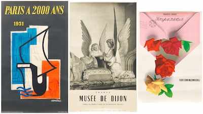 Appraisal: Three Vintage European Posters Lithographs including French Musee de Dijon