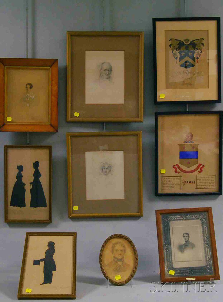 Appraisal: Nine Assorted Framed Works including two coats of arms a