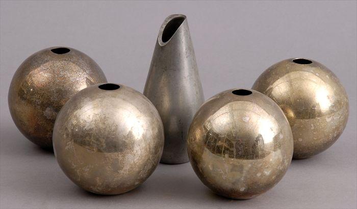 Appraisal: FOUR SILVERED METAL SPHERICAL BUD VASES Designed by Robert Lebell