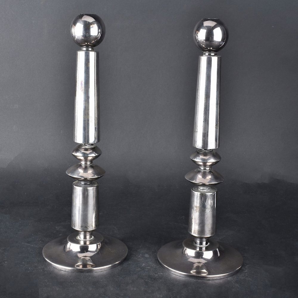 Appraisal: Pair of Israeli Sterling Silver Candlesticks Pair of Modern Israeli