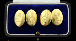 Appraisal: Pair of ct gold cufflinks engraved with Powell crest and