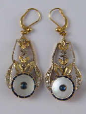 Appraisal: A pair of gold diamond sapphire enamel and mother of