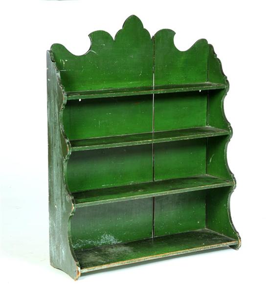 Appraisal: FOLKSY HANGING SHELVES American th century pine Old green paint