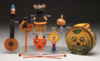 Appraisal: SET OF SEVEN HALLOWEEN ITEMS Consists of Japanese tambourine with