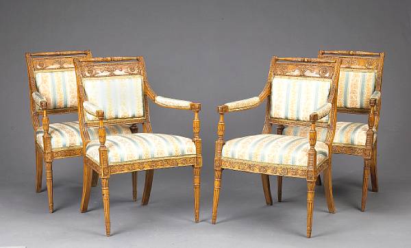 Appraisal: A set of four Northern European Neoclassical beechwood armchairs early