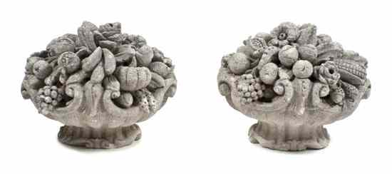 Appraisal: A Pair of Cast Stone Urns each having a lobbed