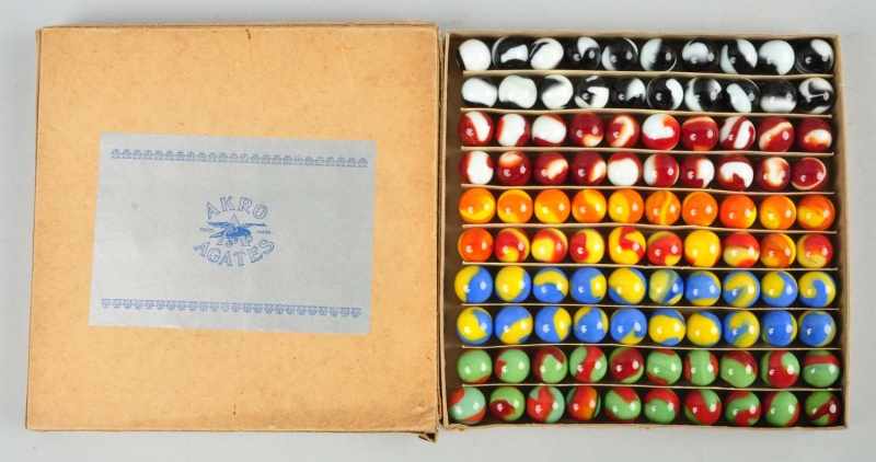 Appraisal: Akro Agate Box Set of Prize Name Marbles Description Includes