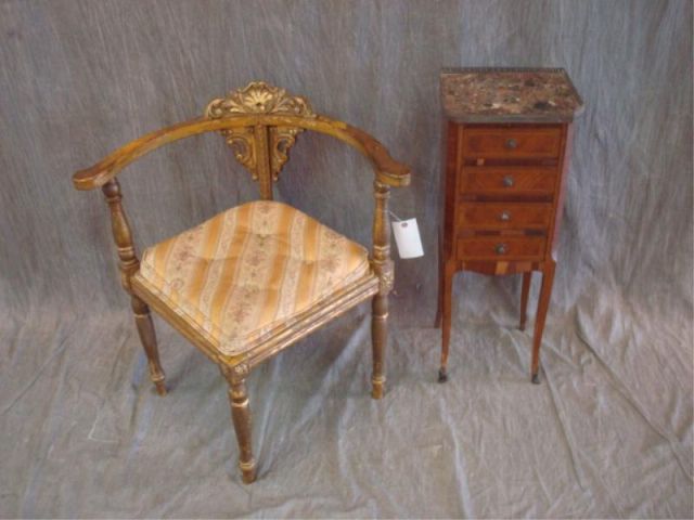 Appraisal: Marbletop Louis XVI style end table along w Victorian giltwood