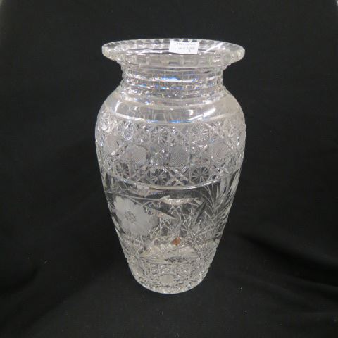 Appraisal: Large Cut Glass Vase floral cane tall late brilliant period