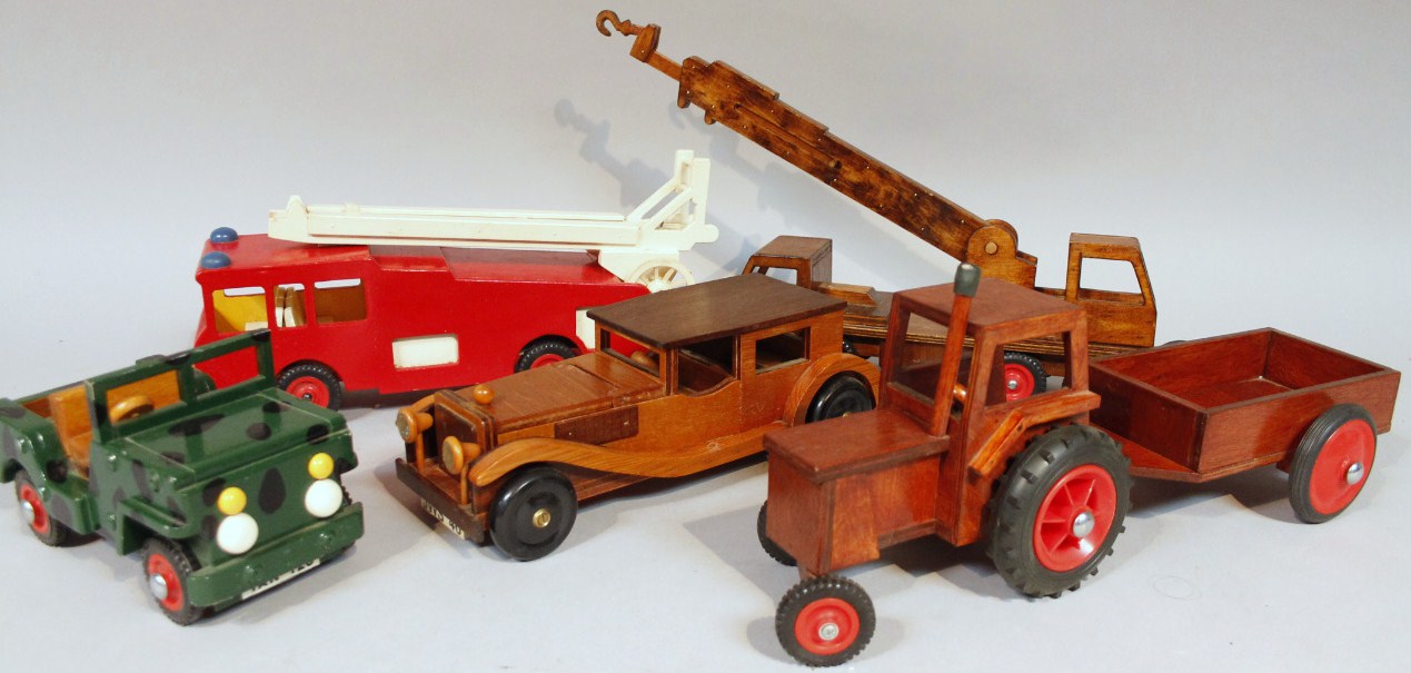 Appraisal: Various thC articulated wooden toys to include tractor cm high