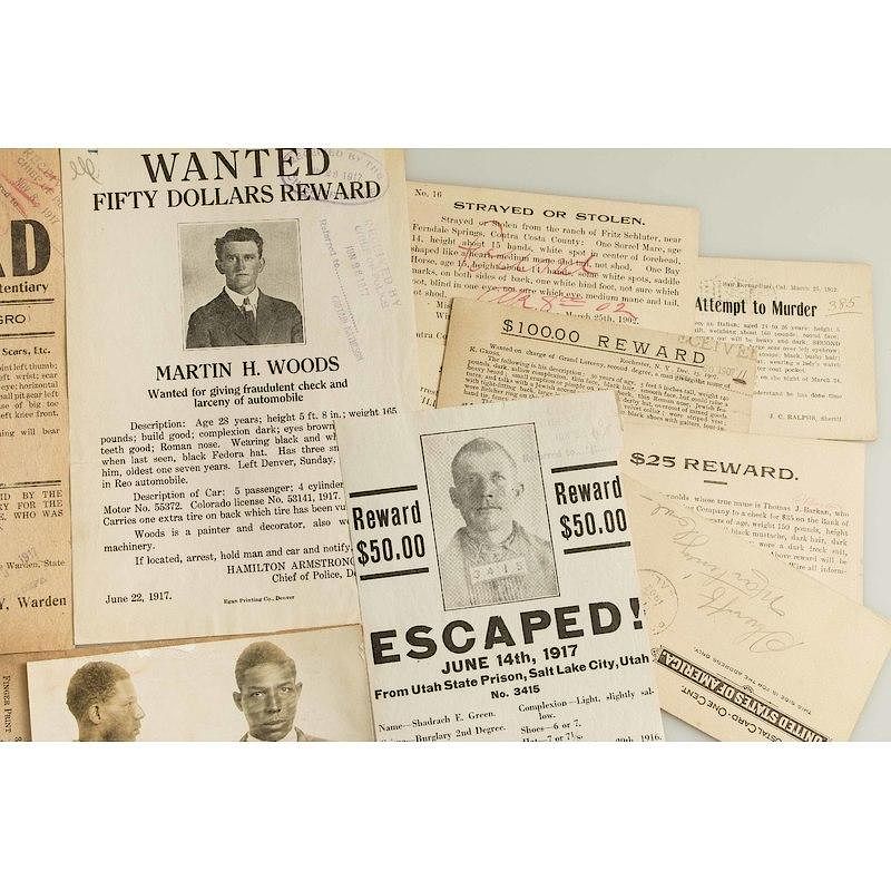 Appraisal: Assorted Western Wanted Reward Notifications Ten assorted th century Wanted