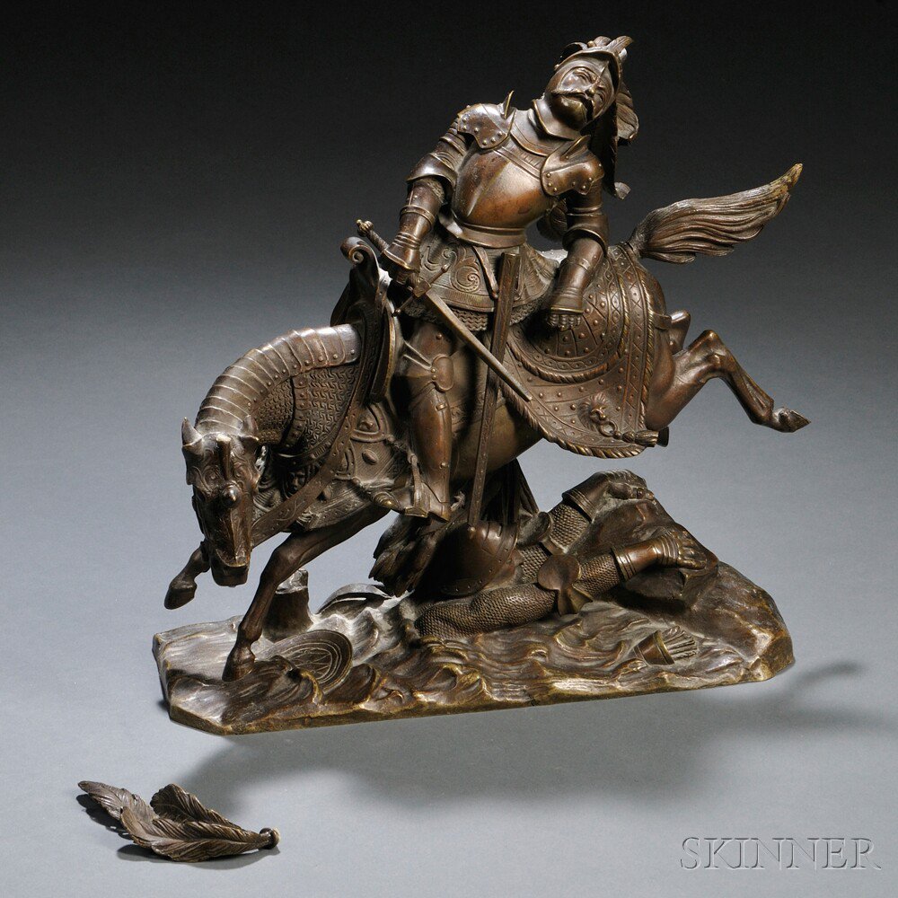 Appraisal: Bronze Figure of a Knight on Horseback Continental late th