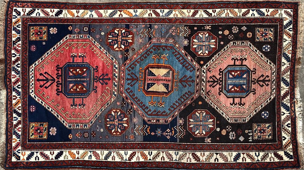 Appraisal: Hand Woven Tribal Kazak Carpet Hand Woven Tribal Kazak Carpet