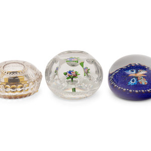 Appraisal: A Group of Three Glass Paperweights th Century and Later