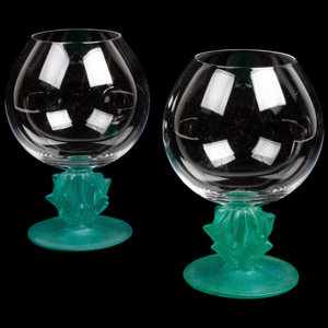 Appraisal: A Set of Two Daum Pate-de-Verre Cactus Brandy Snifters th