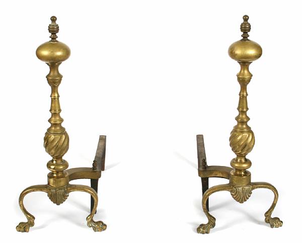 Appraisal: A pair of Chippendale style brass andirons height in