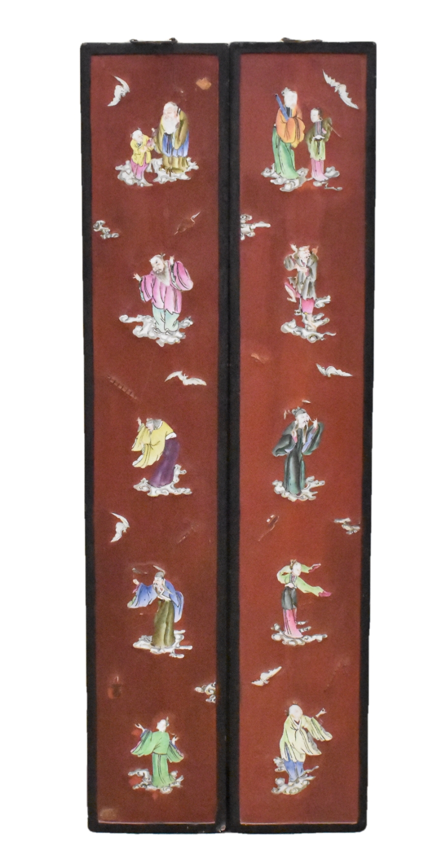 Appraisal: pair of Chinese lacquer panels inladi with porcelain figures and