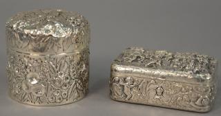 Appraisal: Two sterling silver repousse boxes including figural box and a