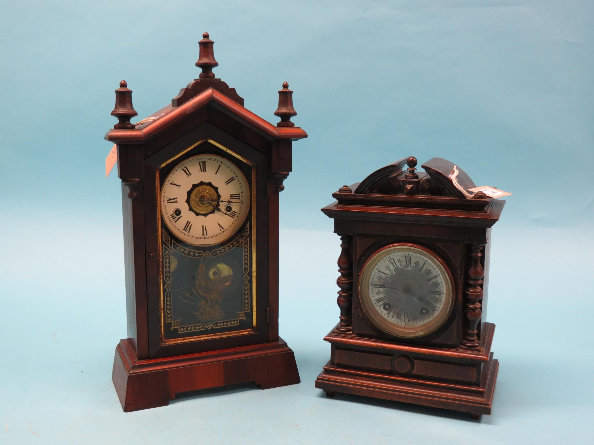 Appraisal: A dark oak Black Forest mantel clock architectural-shape in together