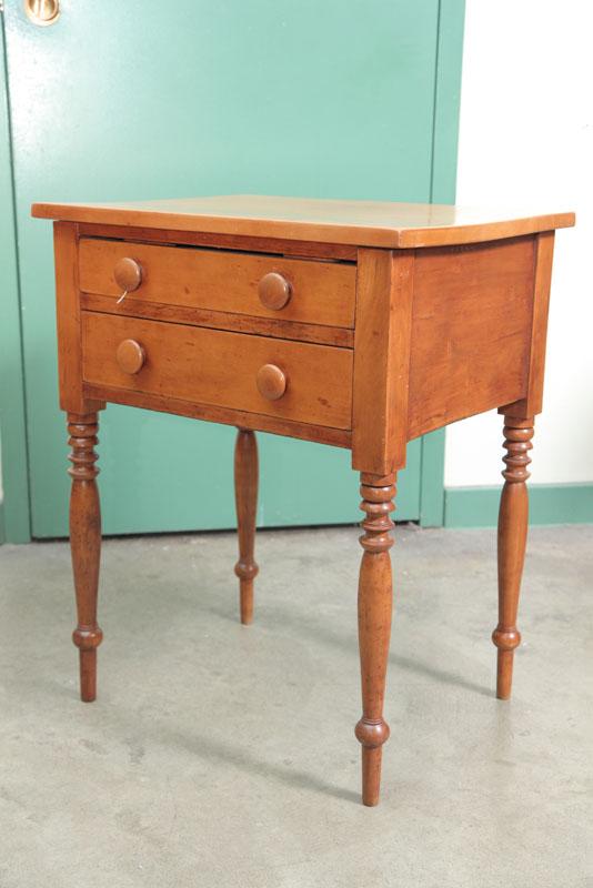 Appraisal: TWO DRAWER STAND Maple with wooden pulls turned legs and