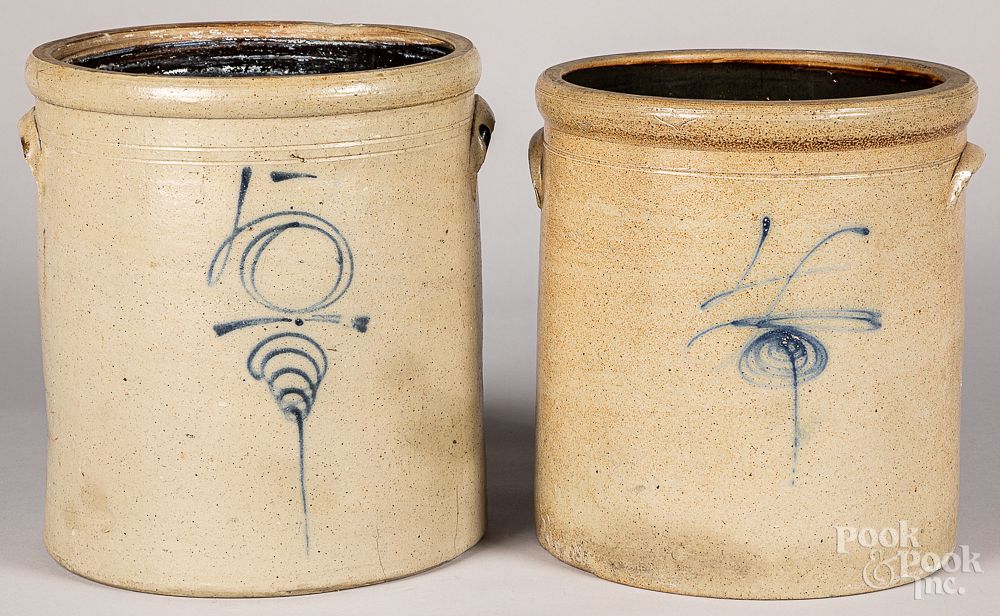 Appraisal: Two stoneware crocks th c Two stoneware crocks th c