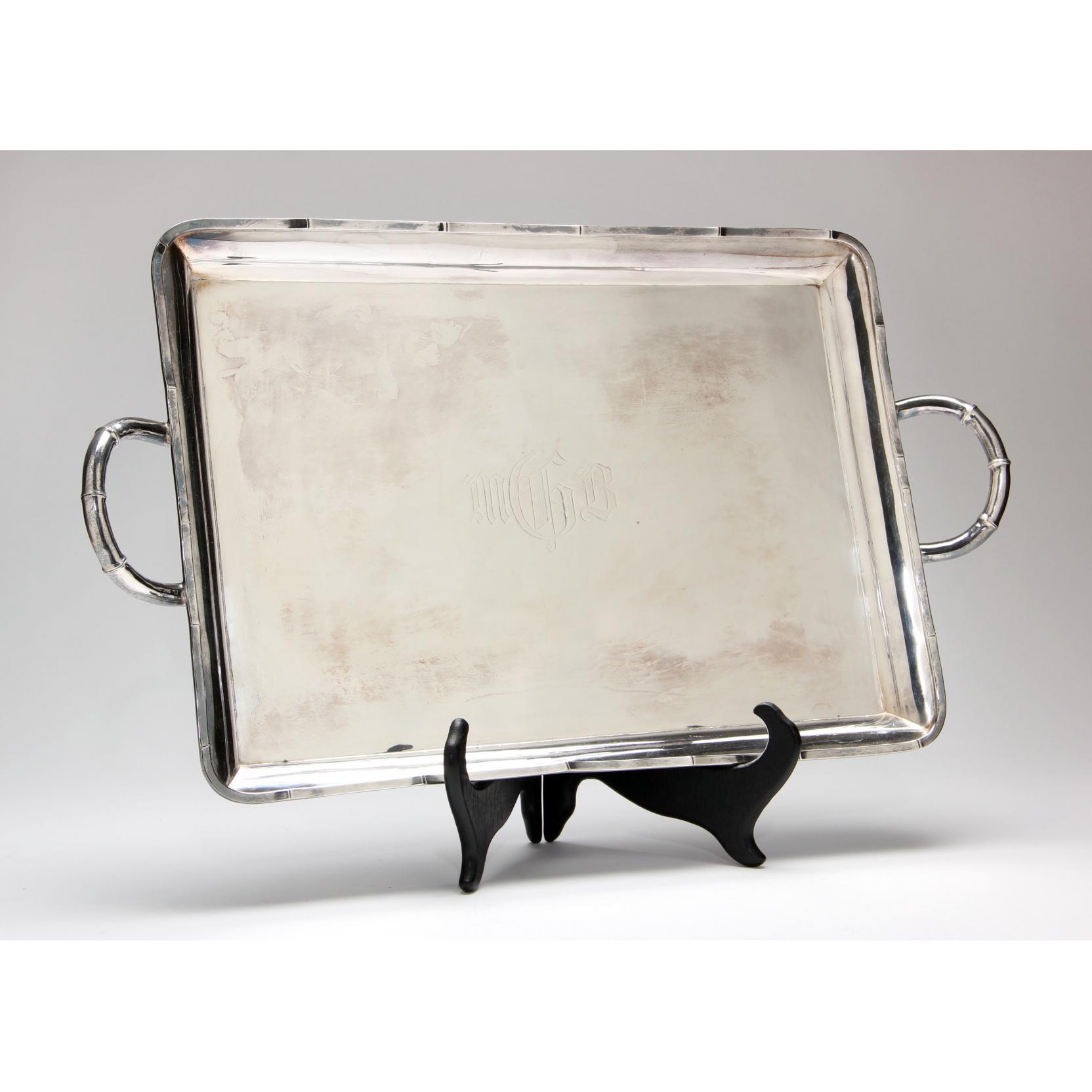 Appraisal: Vintage Bamboo Motif Silverplate Cocktail Tray rectangular form with bamboo