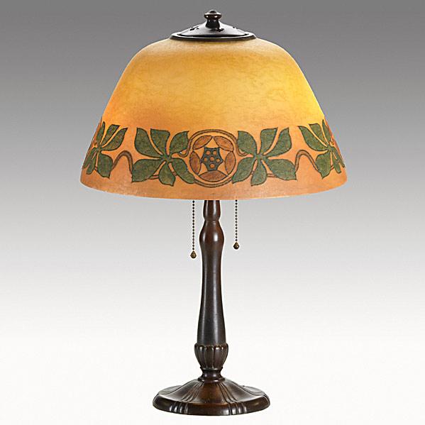 Appraisal: HANDELTable lamp with obverse-painted shadeShade stamped HANDEL PAT D NO