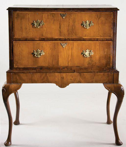 Appraisal: George II Chest on Frame beautiful burl walnut over mixed