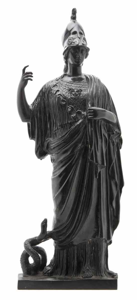 Appraisal: A Continental Bronze Figure after Athena Giustiniani the helmeted goddess