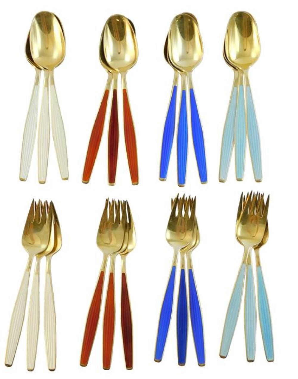 Appraisal: STERLING J Tostrup enameled handle silverware twenty-four pieces total twelve