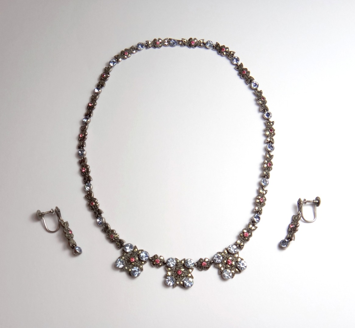 Appraisal: A silver marcasite pale blue and pink paste set necklace