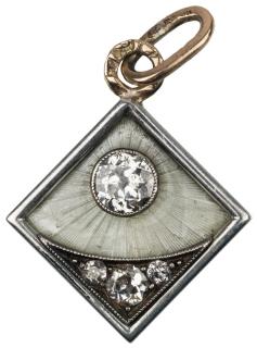 Appraisal: A RUSSIAN DIAMOND-SET GOLD AND ENAMEL PENDANT MARKED E -