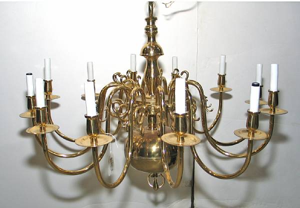 Appraisal: A Dutch Baroque style twelve light brass chandelier late th