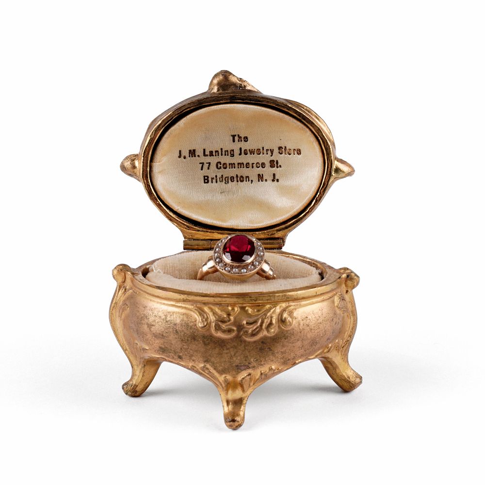 Appraisal: Gold Ruby Pearl Ring w Art Nouveau Case K yellow