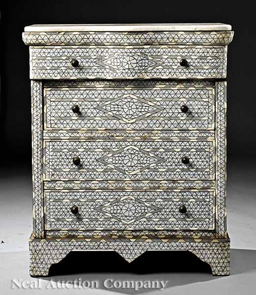 Appraisal: A Mother-of-Pearl Inlaid Commode the serpentine cr me marble top