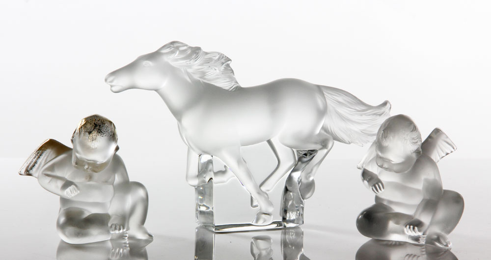 Appraisal: - Lalique Horse Figurine Lalique horse figurine with two angels