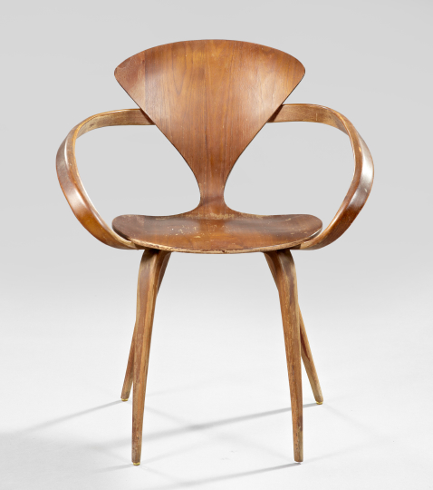 Appraisal: Interesting Mid-Century Modern Laminated Walnut Armchair bearing the label Manufactured