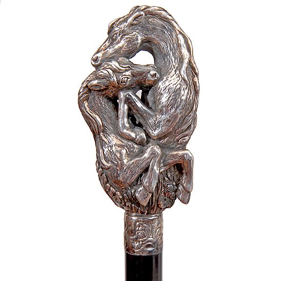 Appraisal: Sterling Fighting Stallions Dress cane- Exclusive on Bidsquare Sterling Fighting