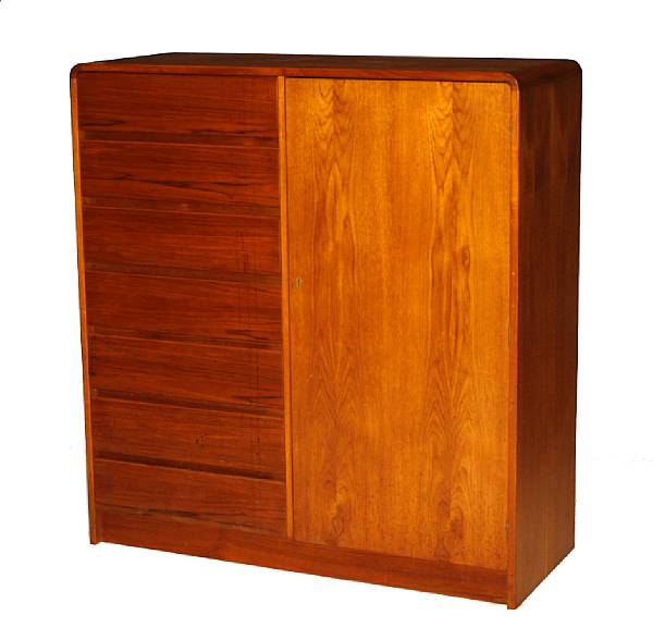 Appraisal: A mid-century teak wall-mounted bookshelf cabinet By Gudme Mobelfabrik