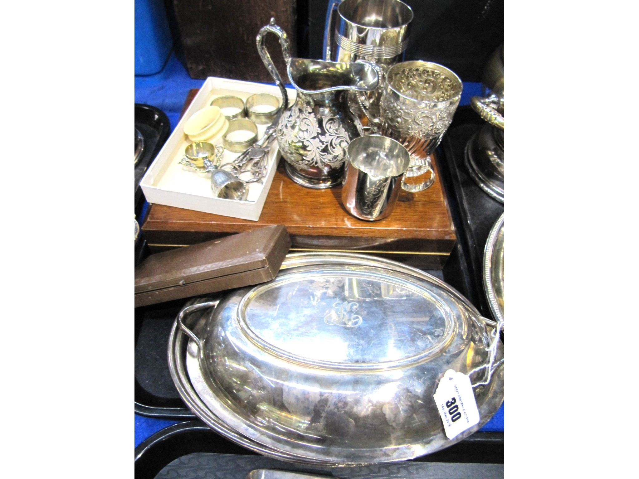 Appraisal: A tray lot of EP - entree dish tankards cutlery