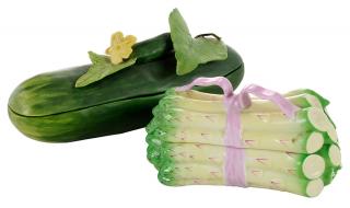 Appraisal: Two Vegetable Boxes Herend asparagus with pink bow - in