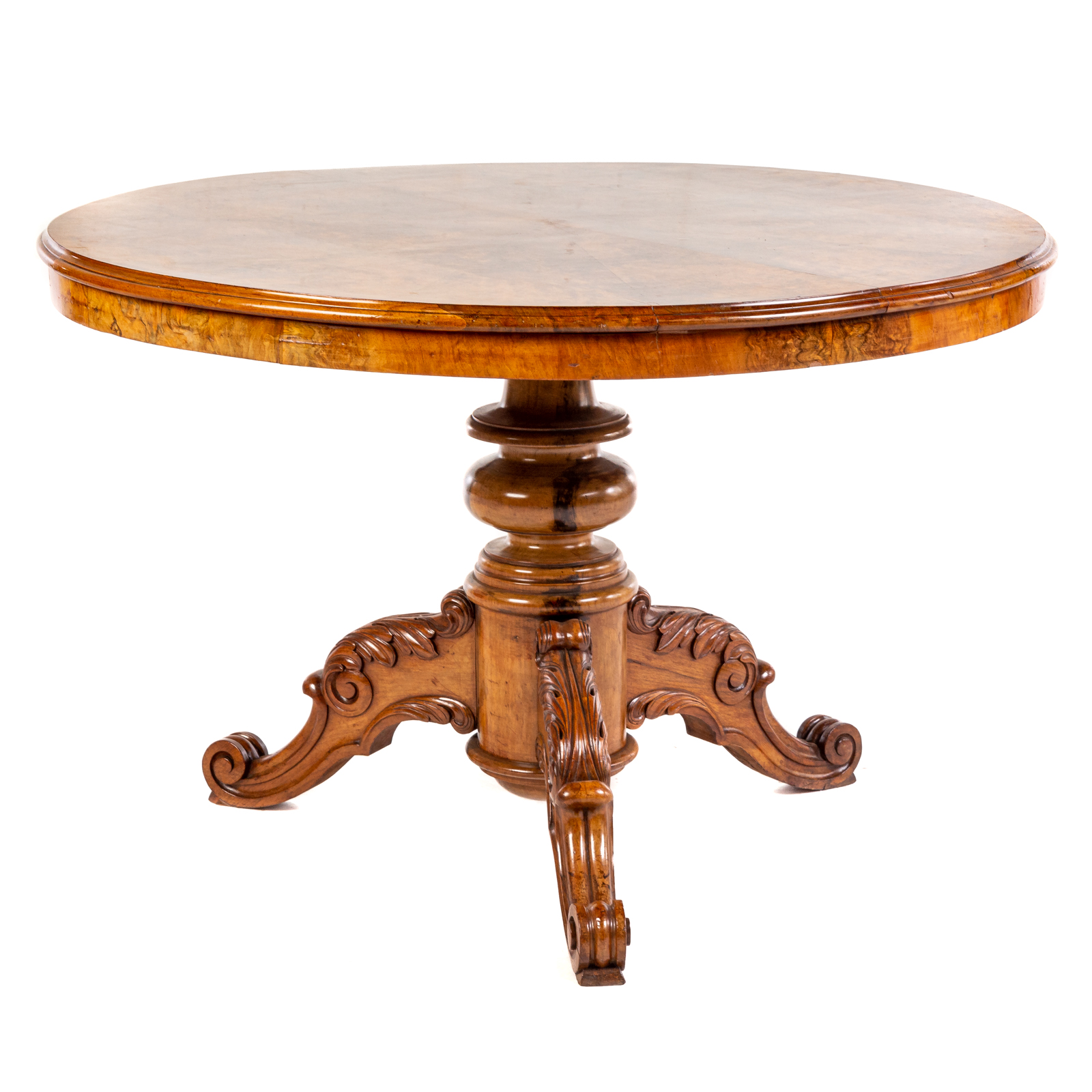 Appraisal: REGENCY STYLE BURLED WOOD TILT-TOP TABLE th century top with