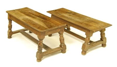 Appraisal: Two Flemish joined oak and fruitwood low tables each with