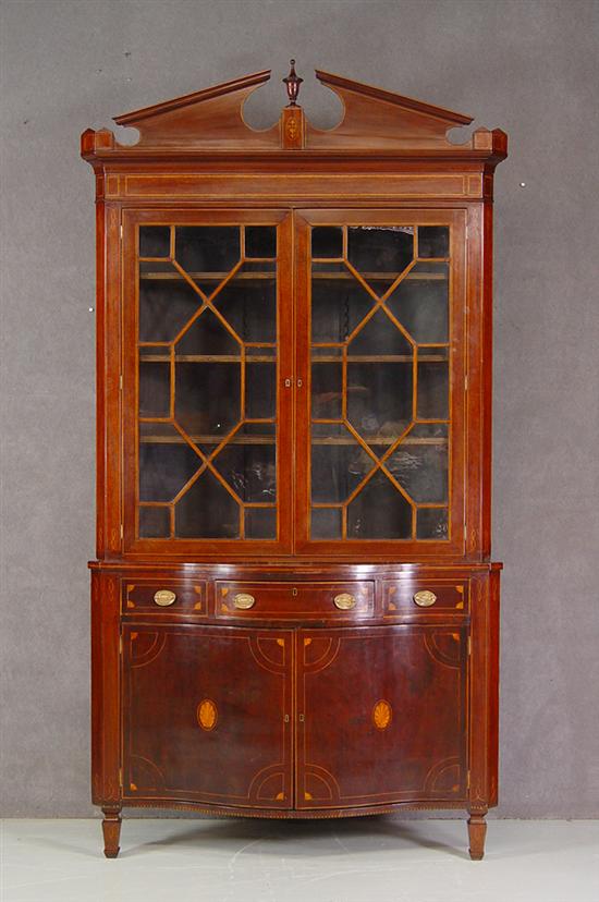 Appraisal: English Mahogany Corner Cupboard Late th Century Two thirteen-light glazed