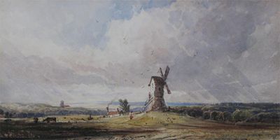 Appraisal: Attributed to Thales Fielding - Landscape with windmill Watercolour x