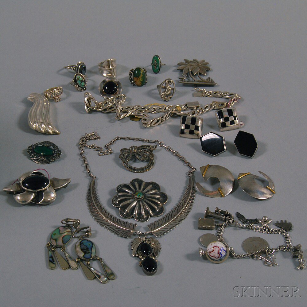 Appraisal: Group of Mostly Sterling Silver Jewelry including brooches earrings rings