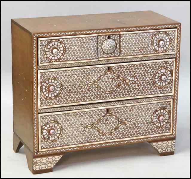 Appraisal: THREE DRAWER MOTHER OF PEARL INLAID CHEST H '' W