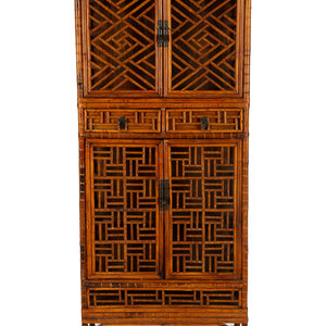 Appraisal: An Asian Design Bamboo Cabinet th Century two cabinet doors