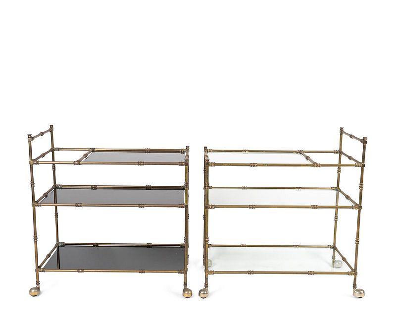 Appraisal: A Pair of Bronze Bar Carts Height x width x