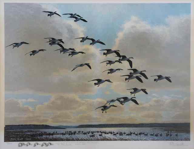 Appraisal: Peter Markham Scott British - Canadian Geese in flight signed